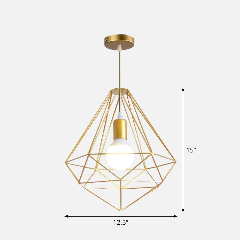 Metal Wire Cage Hanging Lamp Nordic Style Single Dining Room Ceiling Pendant Light in Gold