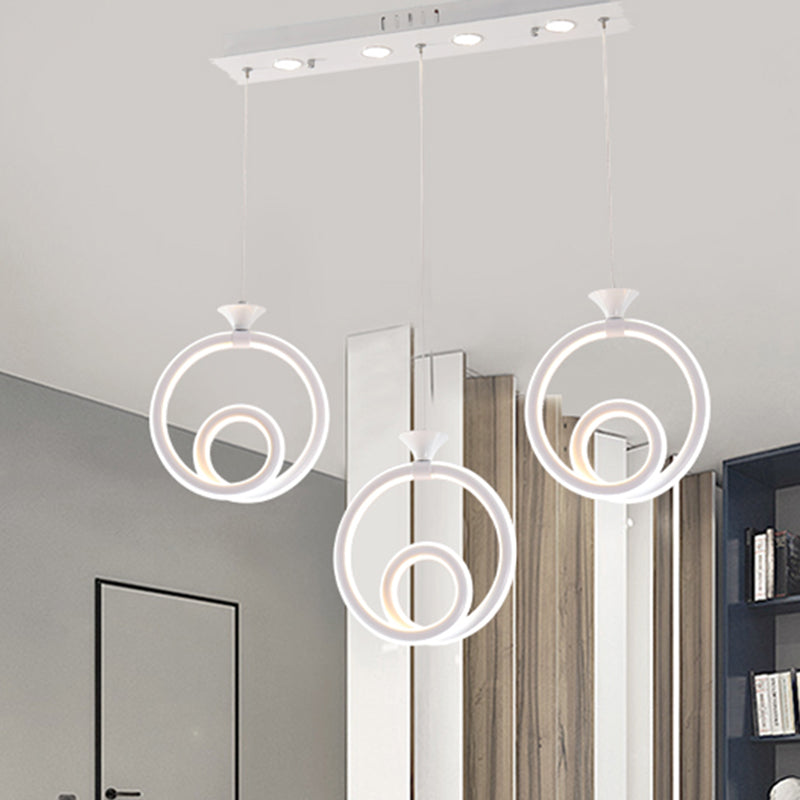 Pargante de clúster de múltiples anillos acrílico contemporáneo 3/5 lámpara de suspensión de cocina de la cabeza en luz cálida/blanca/natural