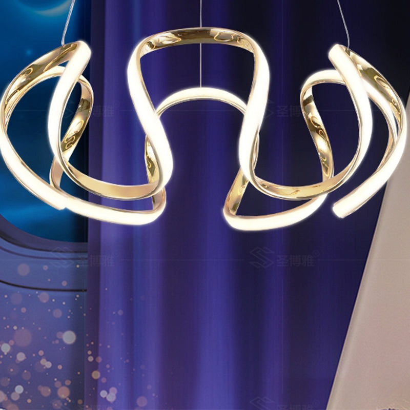 Minimalistic Curve Chandelier Pendant Light Metal Bedroom LED Hanging Lamp in Gold