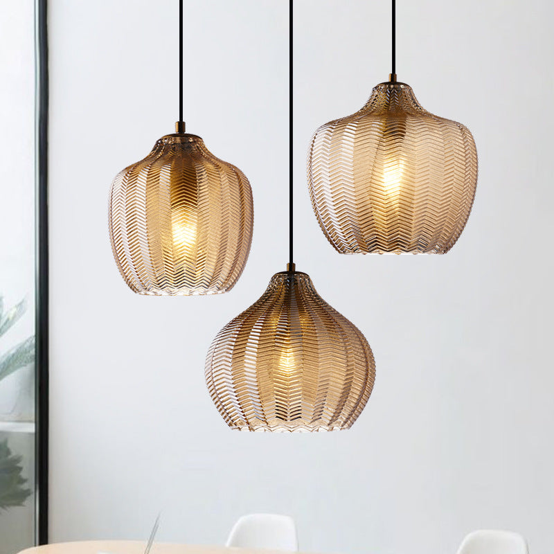 Wavy Glass Shaded Hanging Lamp Nordic Style Single Pendant Ceiling Light for Dining Room