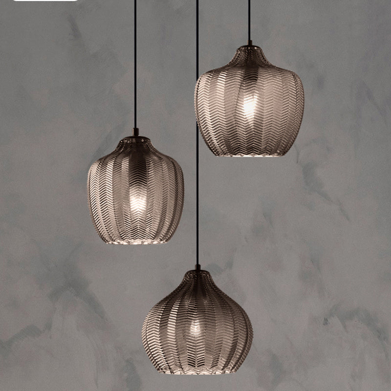 Wavy Glass Shaded Hanging Lamp Nordic Style Single Pendant Ceiling Light for Dining Room