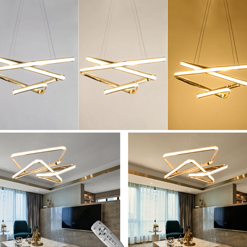 Luce a ciondolo a led contorta semplicità in metallo il lampadario del soffitto in oro