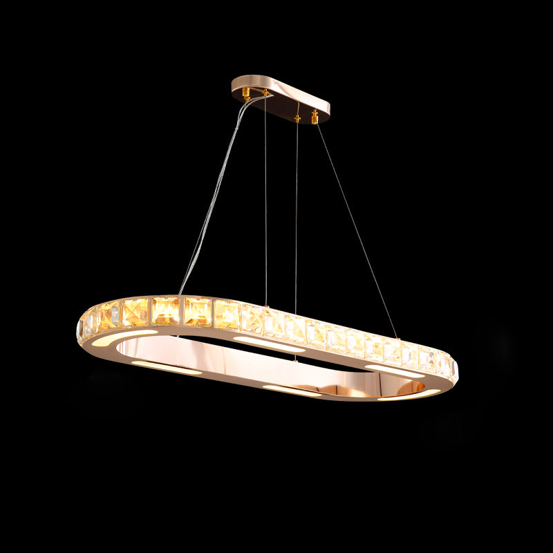 Gold Ring Shaped Chandelier Simple Crystal Embedded LED Pendant Light for Living Room