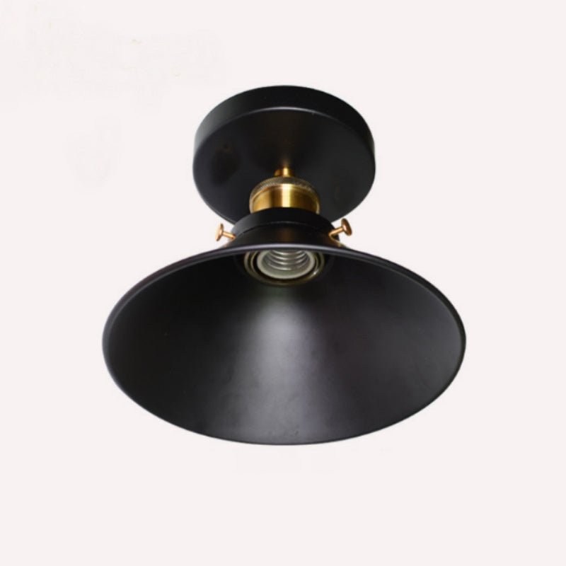 Flared Metal Flush Mount Lamp Farmhouse 1 Head Corridor Semi Flush Mount Ceiling Light in Black