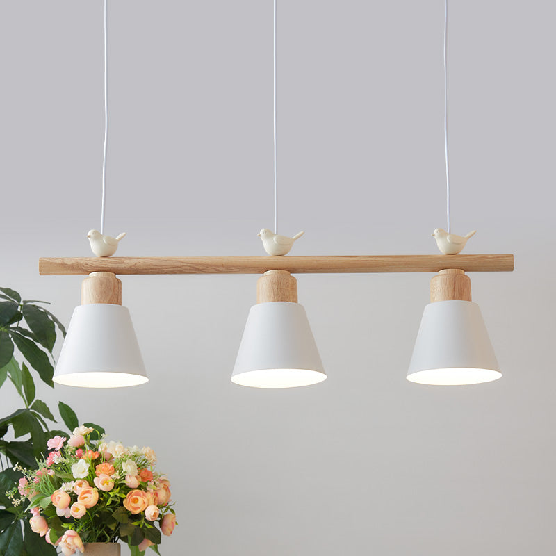 Nordic Shaded Hanging Island Light Metal 3-Head Dining Room Drop Pendant with Bird Decor