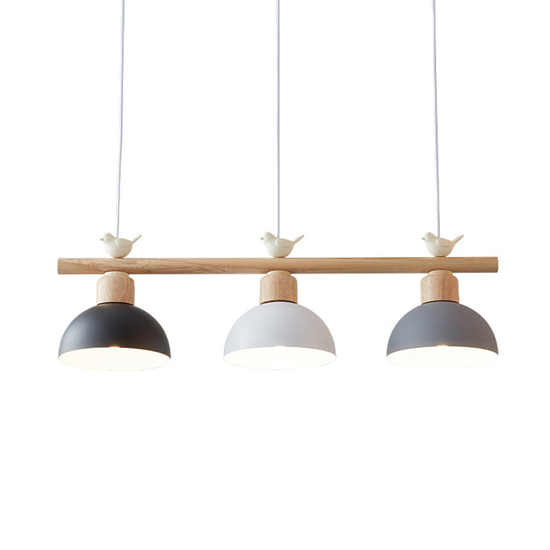 Nordic Shaded Hanging Island Light Metal 3-Head Dining Room Drop Pendant with Bird Decor