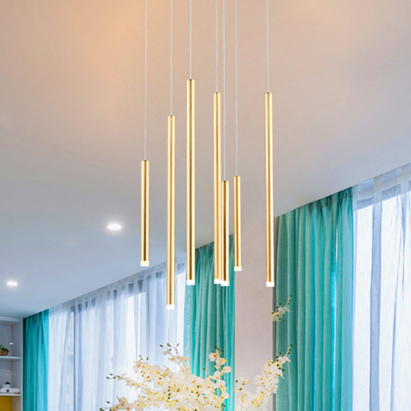 Éclairage pendentif brun / or mince moderne 7 lumières Métal de lumière suspendue pour salle à manger avec cordon réglable en chaud / blanc