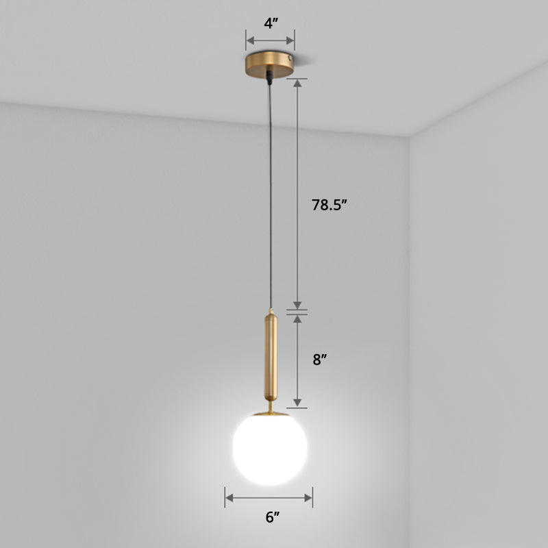 Minimalist Ball Hanging Ceiling Light Opal Blown Glass 1 Bulb Bedside Pendulum Light in Gold