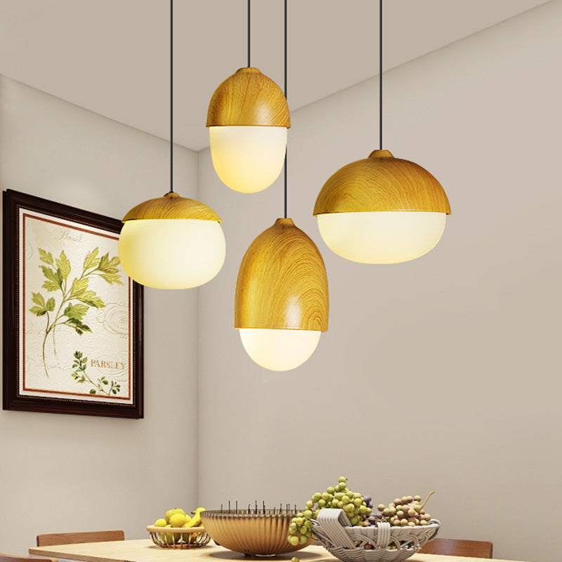 Beige Nut Pendant Light Simple Style 1 Testa a testa in legno Lampada per il ristorante