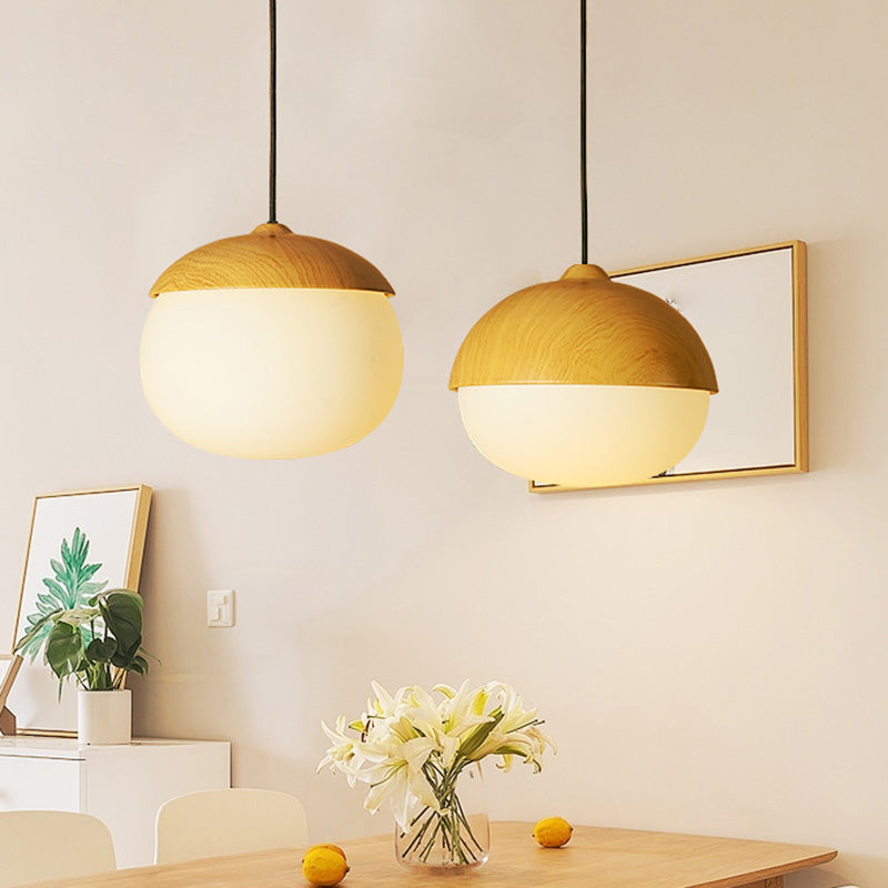 Beige Nut Pendant Light Simple Style 1 Head Wooden Ceiling Hang Lamp for Restaurant