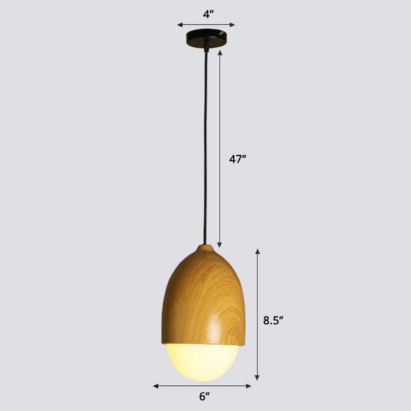 Beige Nut Pendant Light Simple Style 1 Testa a testa in legno Lampada per il ristorante
