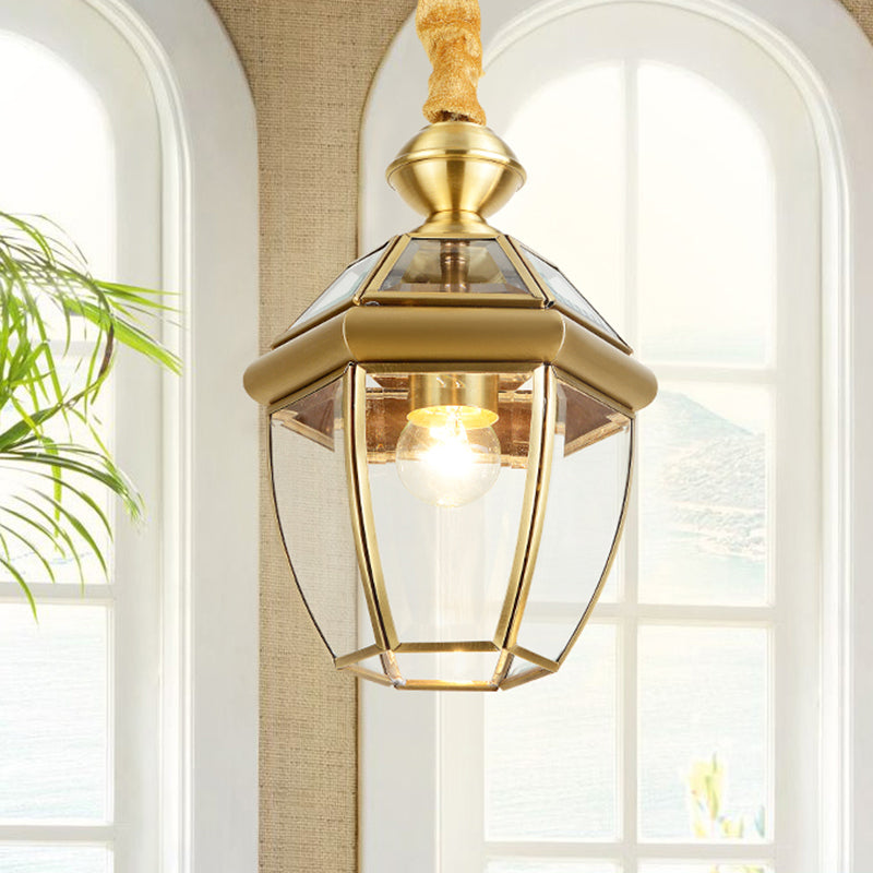 Kit lampada a pentano a 1 luci a 1 luci di vetro di vetro trasparente esagonale in oro