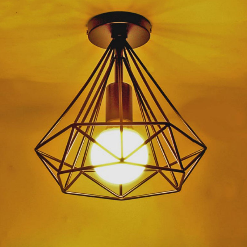 Iron Wire Diamond Ceiling Flush Light Vintage 1-Light Passage Flush Mount Lamp in Schwarz