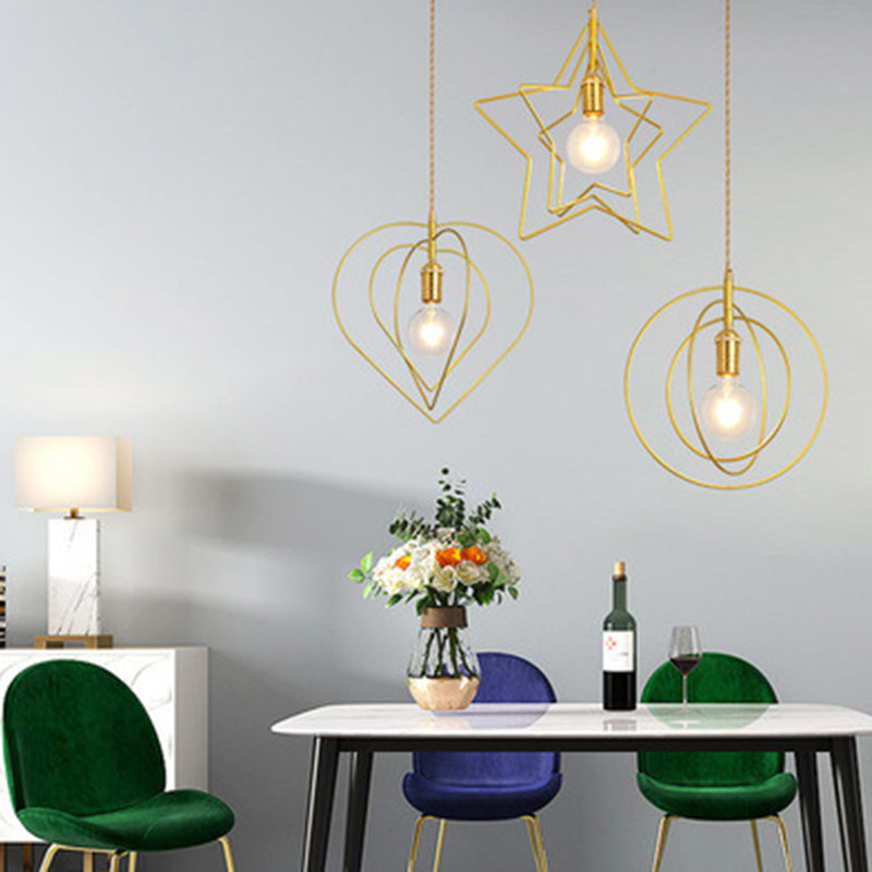Nordic Caging Pendant Light Fixture 1-Light Metal Ceiling Suspension Lamp in Gold
