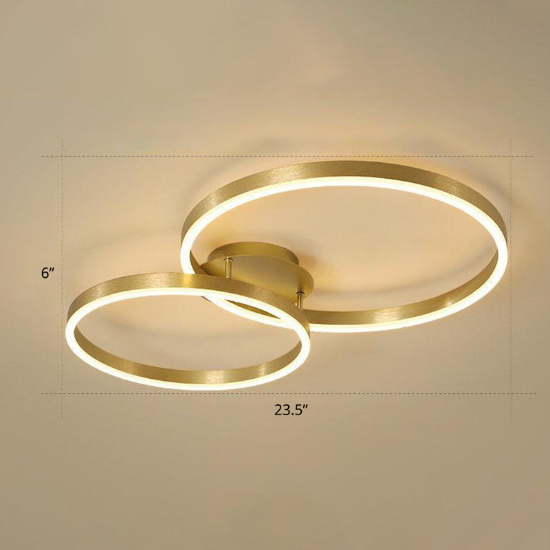 Gold Halo LED Ceiling Lighting Minimalist Aluminum Semi Flush Light Fixture for Bedroom