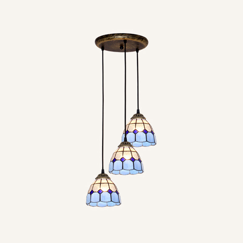 Tapered Stained Glass Cluster Pendant Light Tiffany 3 Lights Suspension Lighting Fixture
