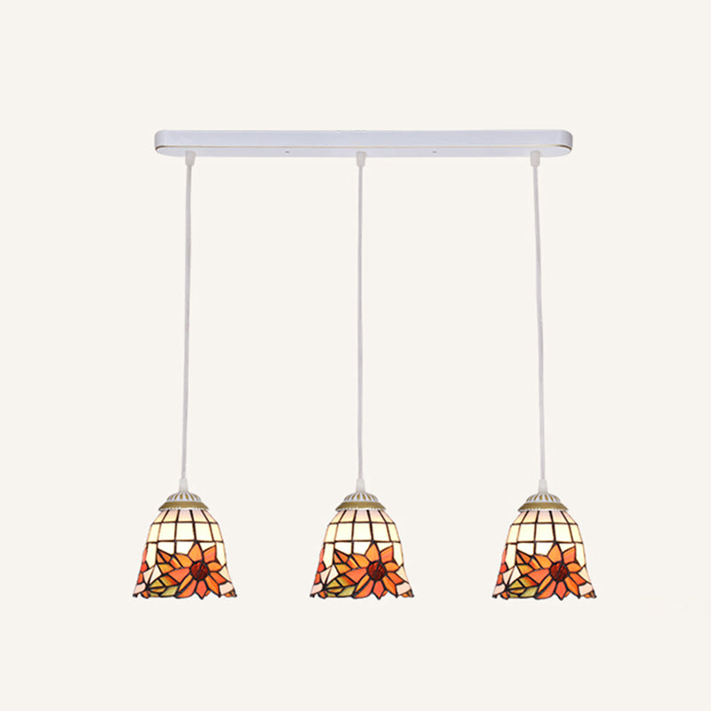 Tapered Stained Glass Cluster Pendant Light Tiffany 3 Lights Suspension Lighting Fixture