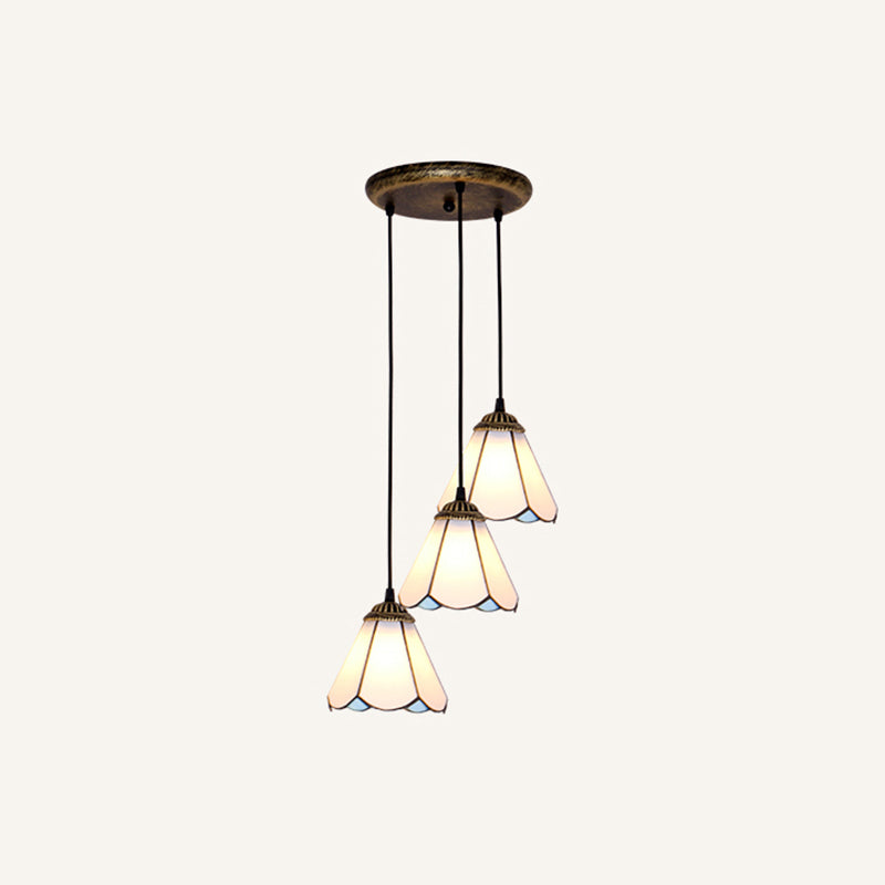 Tapered Stained Glass Cluster Pendant Light Tiffany 3 Lights Suspension Lighting Fixture