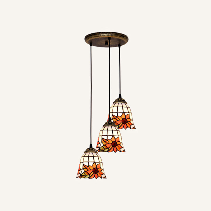 Tapered Stained Glass Cluster Pendant Light Tiffany 3 Lights Suspension Lighting Fixture