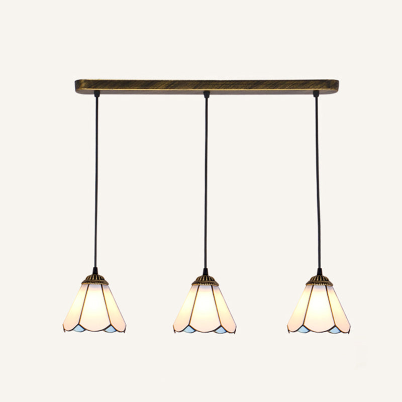Tapered Stained Glass Cluster Pendant Light Tiffany 3 Lights Suspension Lighting Fixture