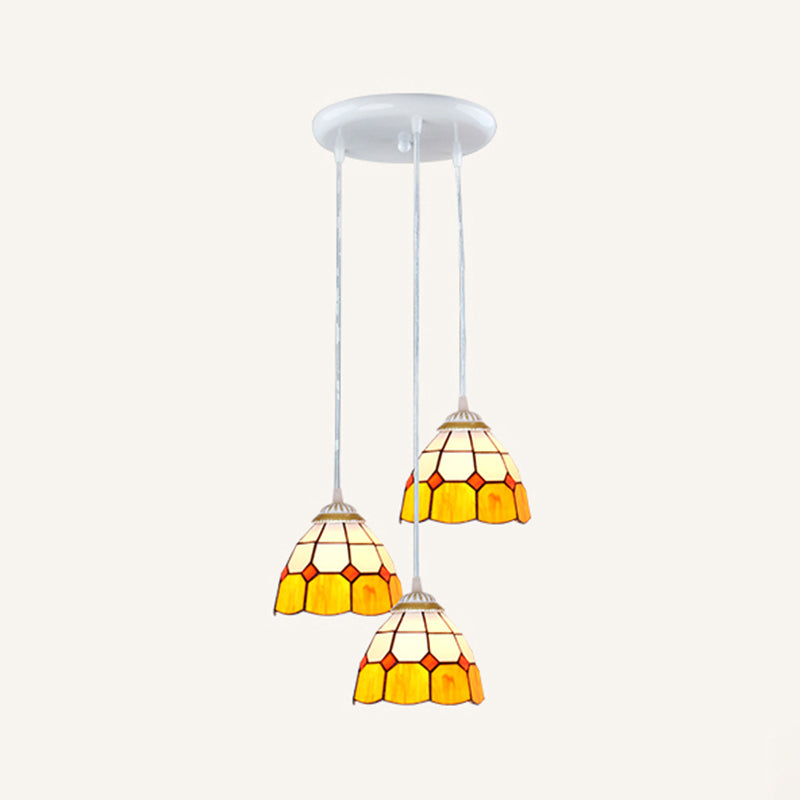 Tapered Stained Glass Cluster Pendant Light Tiffany 3 Lights Suspension Lighting Fixture