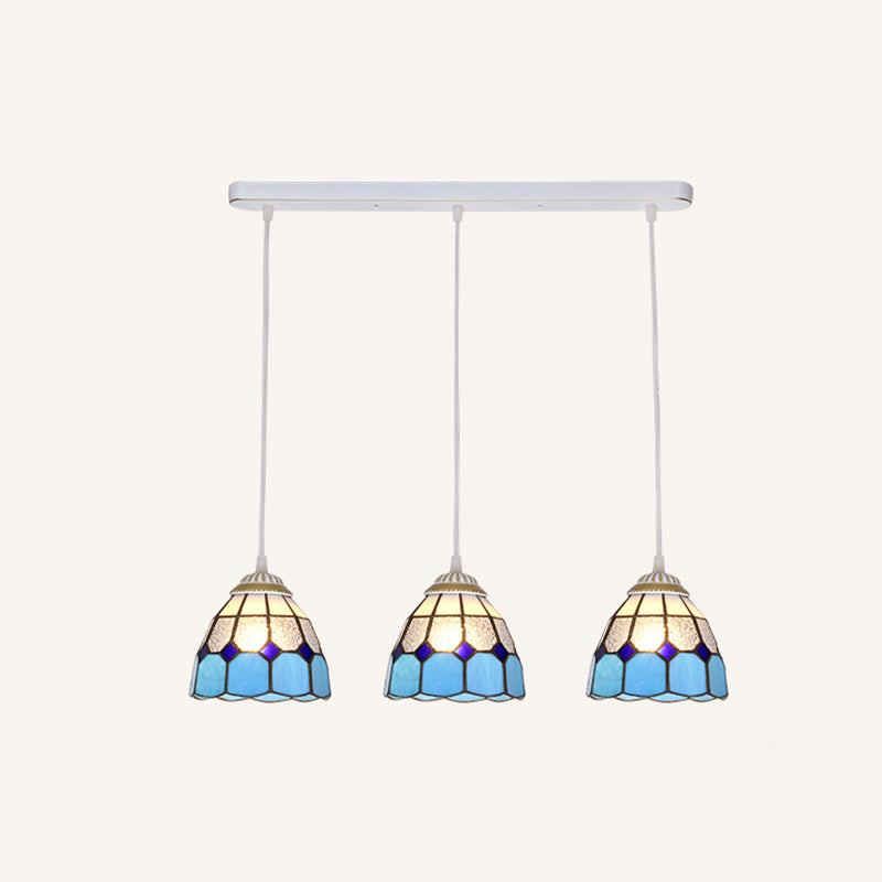 Tapered Stained Glass Cluster Pendant Light Tiffany 3 Lights Suspension Lighting Fixture