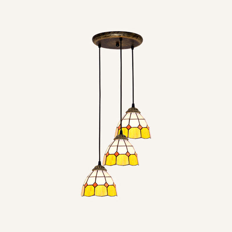 Tapered Stained Glass Cluster Pendant Light Tiffany 3 Lights Suspension Lighting Fixture