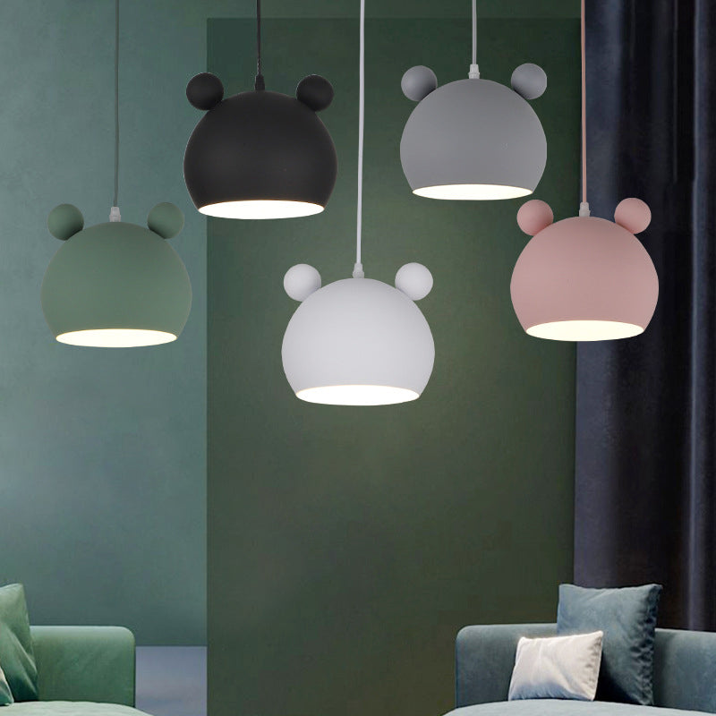 Metal Bear Head Pendant Ceiling Lamp Cartoon Hanging Light Fixture for Kindergarten