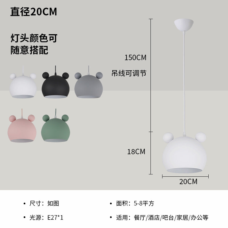 Lámpara de techo colgante de cabeza de oso de metal caricatura de lámpara colgante para jardín de infantes