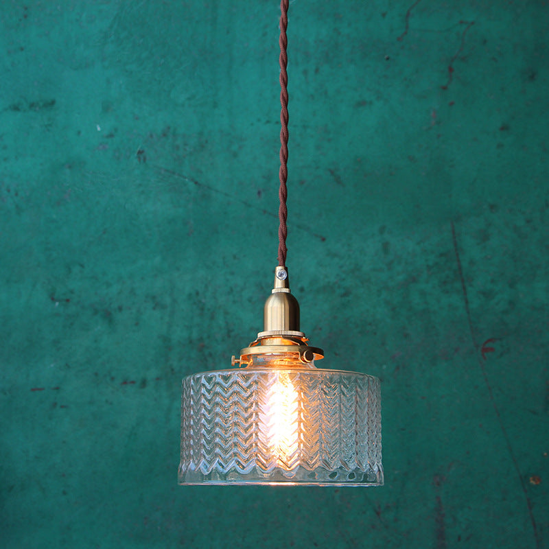 1-Bulb-runde Anhänger Leichtes nordisches Messing klares, welliges Glasgehängnisleuchte