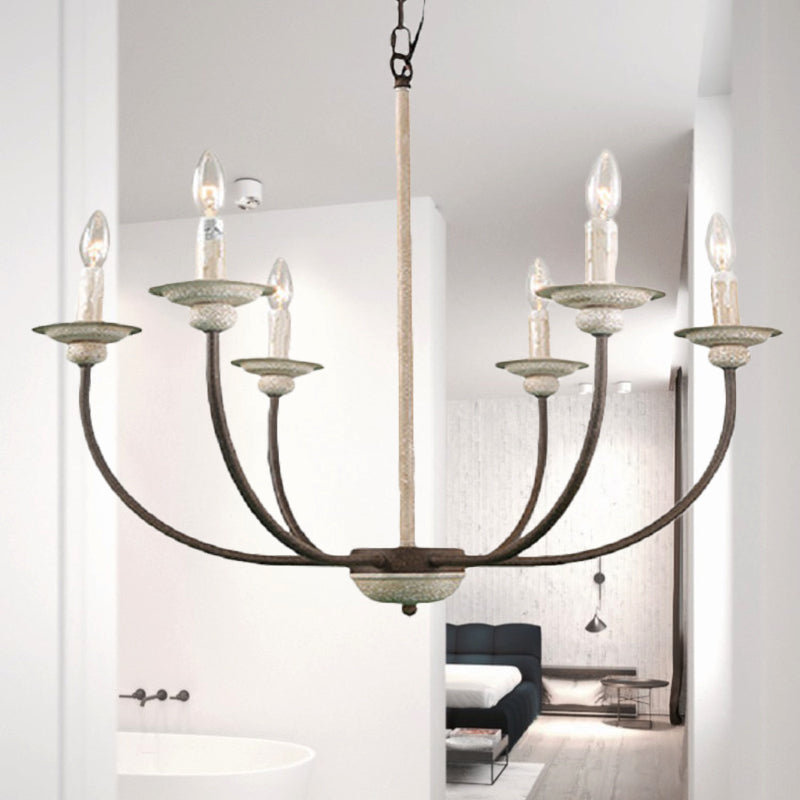 Retro 6 têtes lampe de lustre Rust Branch Plafond Plafant Light avec une teinte en métal pour le salon