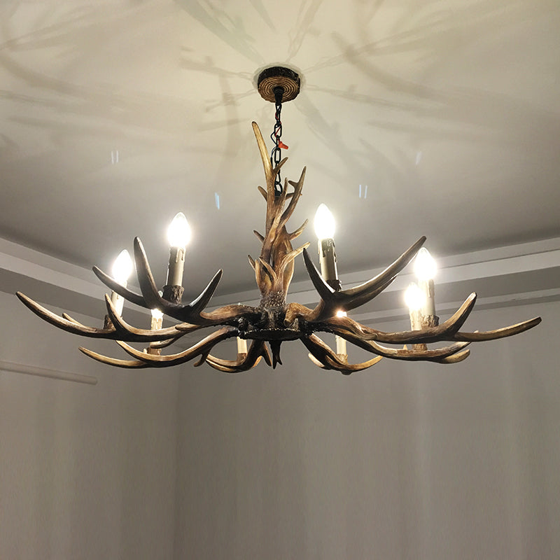 Antler Shaped Living Room Chandelier Countryside Resin Suspended Lighting Fixture
