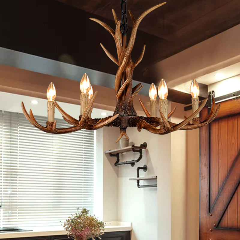 Antler Shaped Living Room Chandelier Countryside Resin Suspended Lighting Fixture