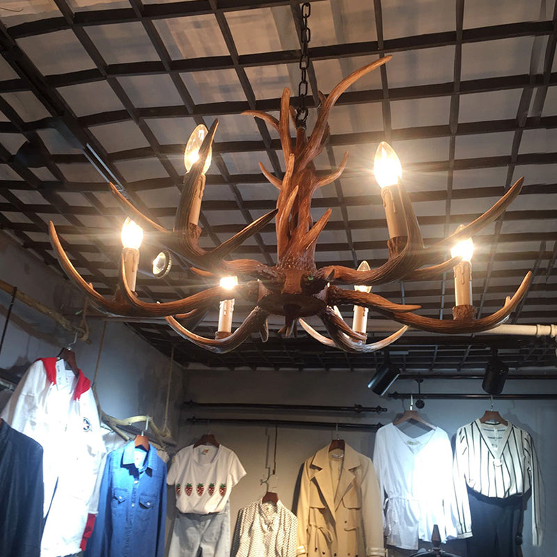Antler Shaped Living Room Chandelier Countryside Resin Suspended Lighting Fixture