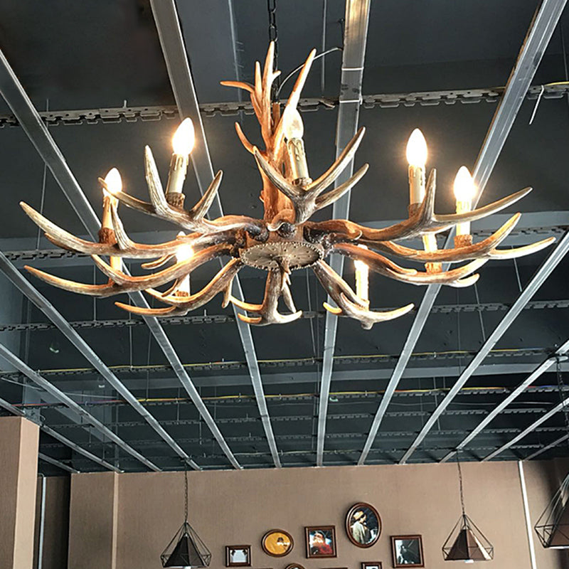 Antler Shaped Living Room Chandelier Countryside Resin Suspended Lighting Fixture