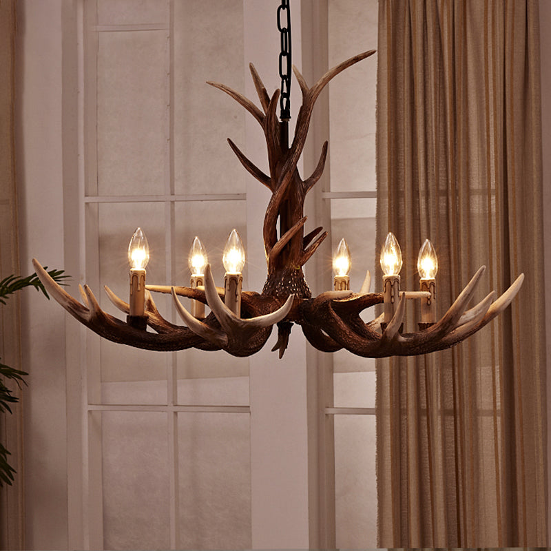 Antler Shaped Living Room Chandelier Countryside Resin Suspended Lighting Fixture