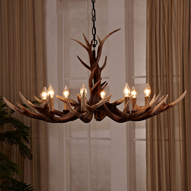Antler Shaped Living Room Chandelier Countryside Resin Suspended Lighting Fixture