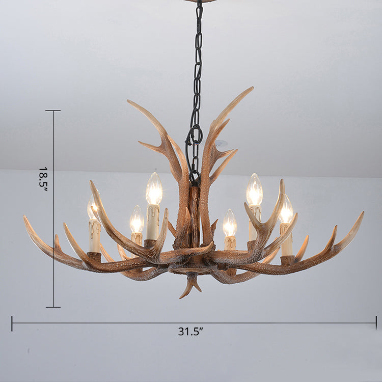 Antler Shaped Living Room Chandelier Countryside Resin Suspended Lighting Fixture