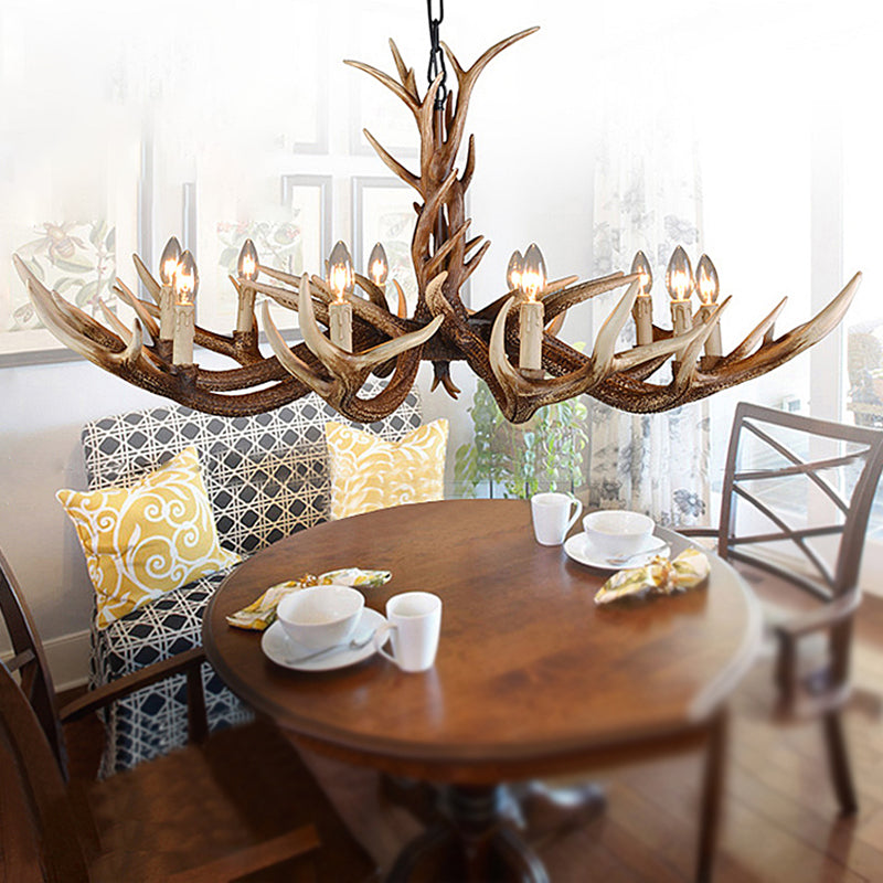 Antler Shaped Living Room Chandelier Countryside Resin Suspended Lighting Fixture