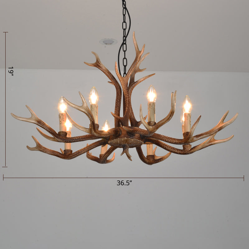 Antler Shaped Living Room Chandelier Countryside Resin Suspended Lighting Fixture