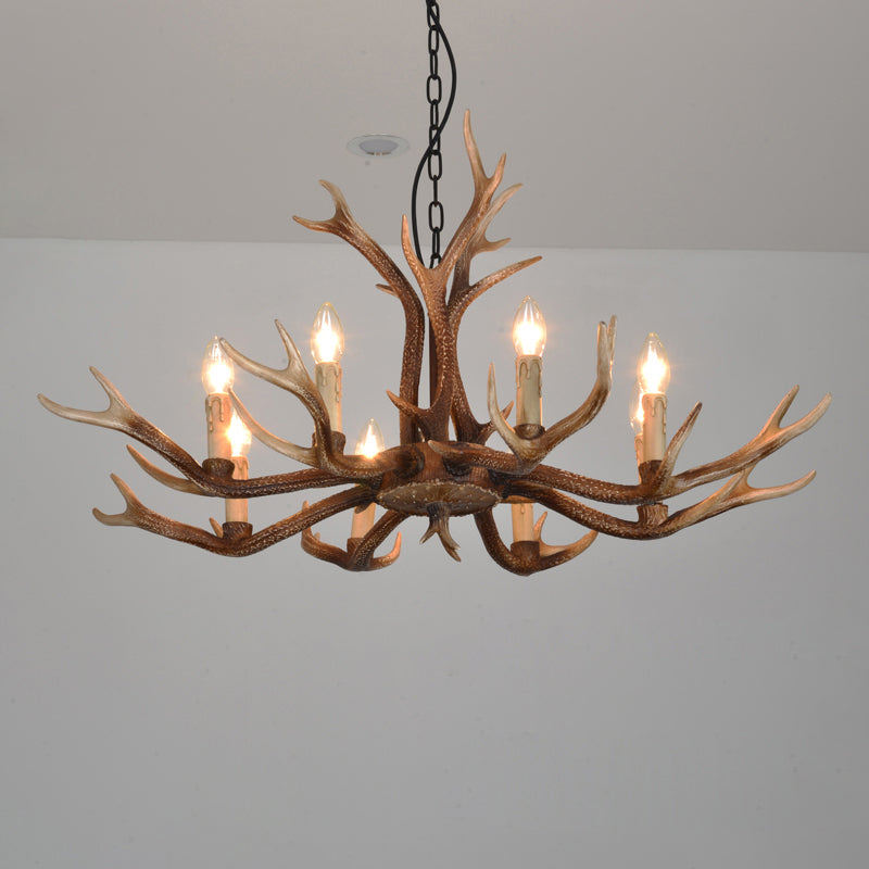 Antler Shaped Living Room Chandelier Countryside Resin Suspended Lighting Fixture