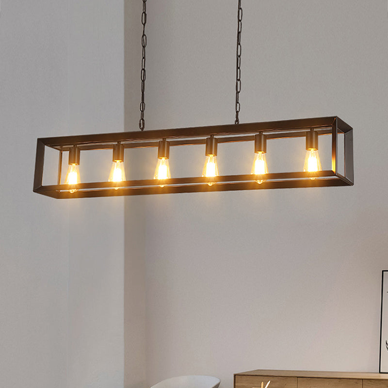 Industrial Style Rectangular Island Pendant Light Metallic Ceiling Light Fixture in Black