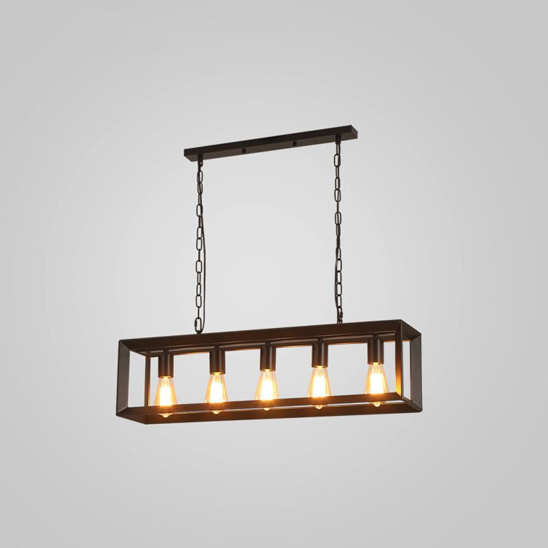 Industrial Style Rectangular Island Pendant Light Metallic Ceiling Light Fixture in Black