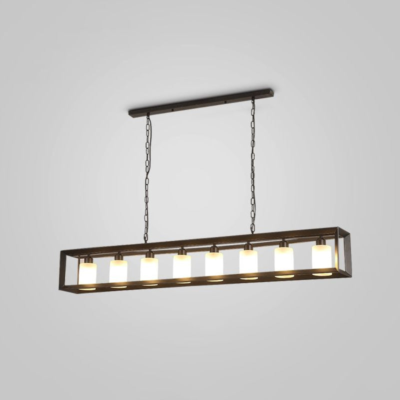Industrial Style Rectangular Island Pendant Light Metallic Ceiling Light Fixture in Black