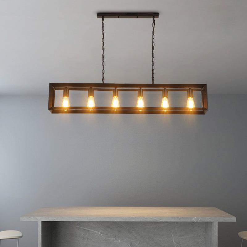 Industrial Style Rectangular Island Pendant Light Metallic Ceiling Light Fixture in Black