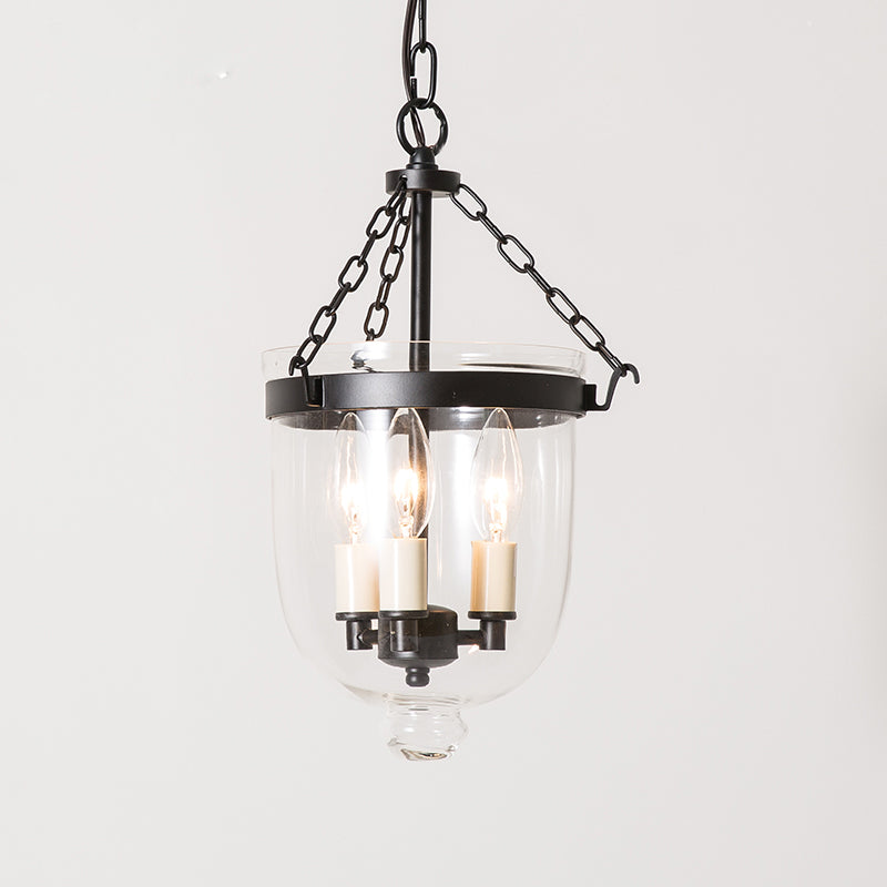 3-Light Inverted Cloche Shaped Pendant Lighting Vintage Clear Glass Chandelier for Living Room