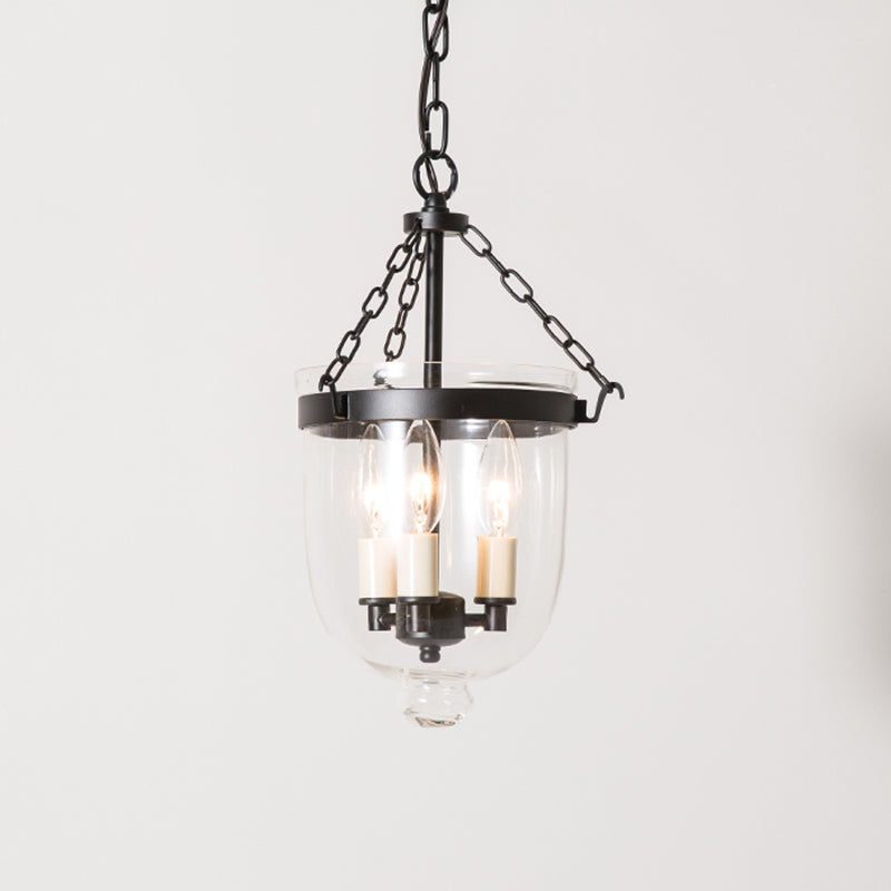 3-Light Inverted Cloche Shaped Pendant Lighting Vintage Clear Glass Chandelier for Living Room