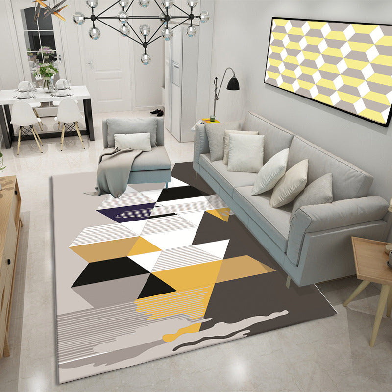 Nordic Geometric Printed Rug Multicolored Polypropylene Area Carpet Anti-Slip Backing Pet Friendly Indoor Rug for Living Room
