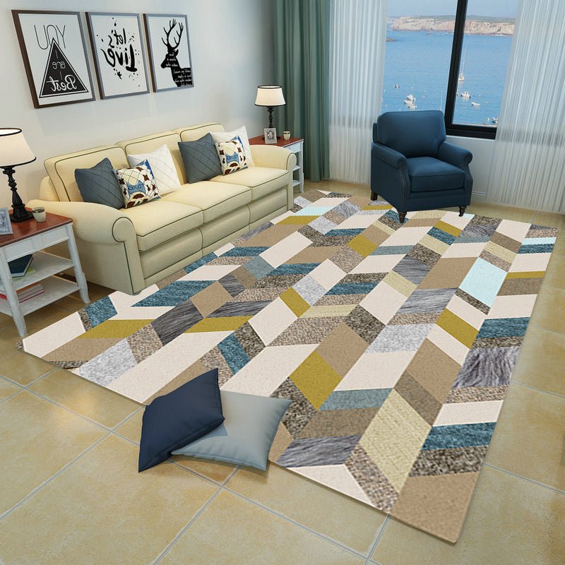 Contemporary Parlor Rug Multicolored Geo Pattern Indoor Rug Non-Slip Backing Pet Friendly Area Carpet
