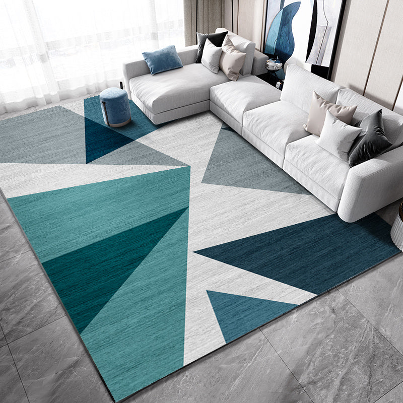 Casual Living Room Rug Multi Color Geo Printed Indoor Rug Anti-Slip Backing Washable Easy Care Area Carpet